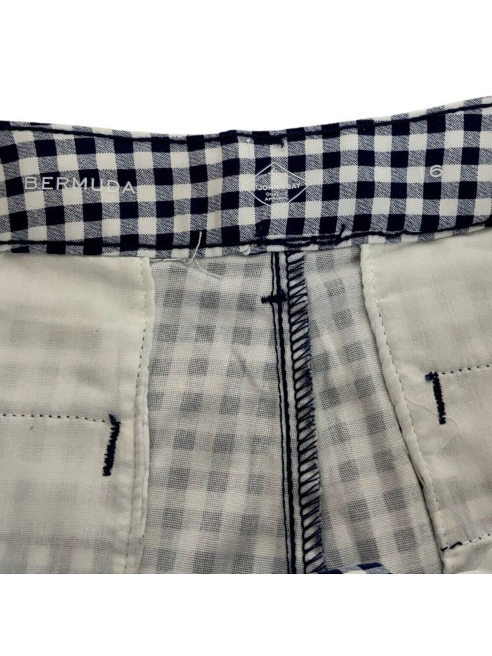 St Johns Bay Long Bermuda Short Sz 16 Blue White Gingham Check Secretly Slender - Picture 4 of 5